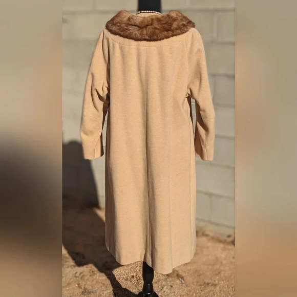 Mid-Century Wool Coat with Real Mink Fur Collar- Trench coat overcoat union-made - Picture 3 of 16